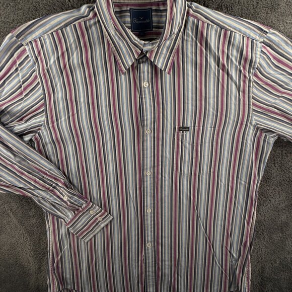 Faconnable Long Sleeve Button Up Shirt Men Cotton Striped Purple Gray Large - Picture 2 of 16